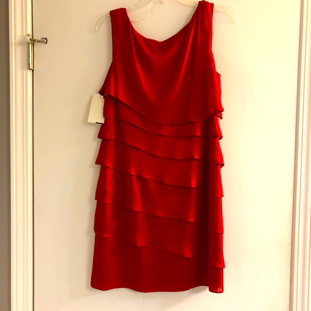Red semi formal party dress.